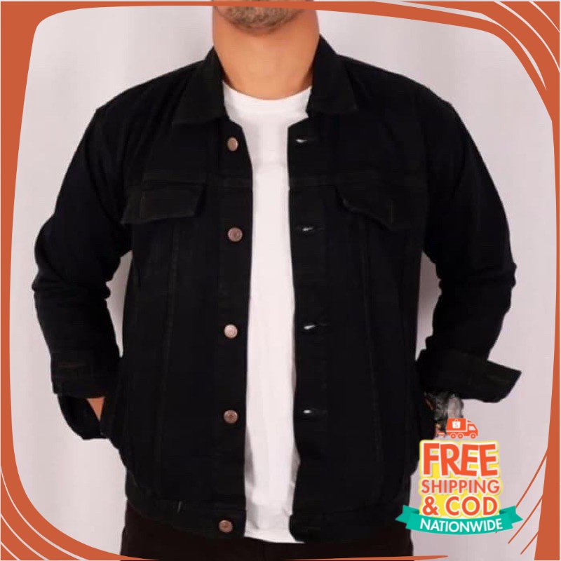 JAKET JEANS NEW BREND DENIM UNISEX/ Jaket Jeans Denim Hitam Pria