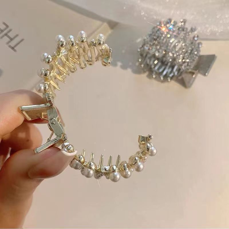 Jepit Rambut Perempuan Mini Model Gelombang Aksen Berlian Dan Mutiara
