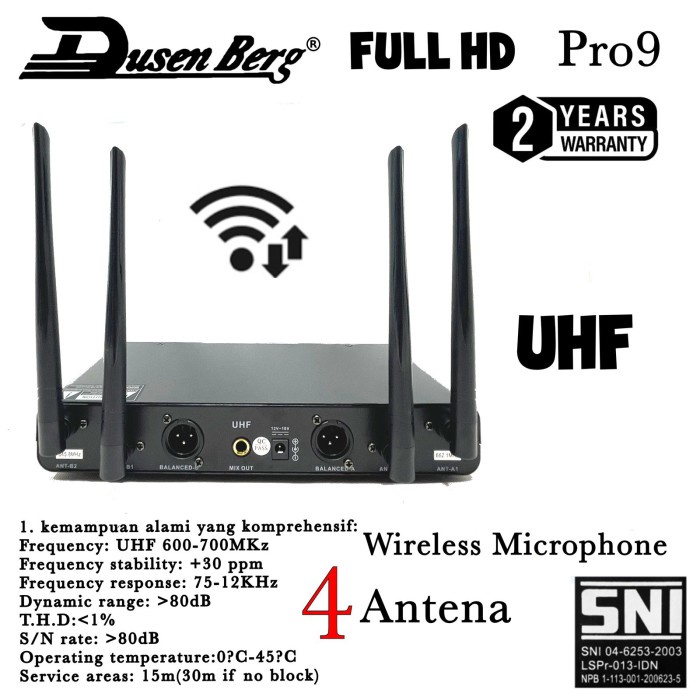 MIC WIRELESS DUSENBERG PRO 9 RECEIVER 4 ANTENA 2MIC WIRELESS