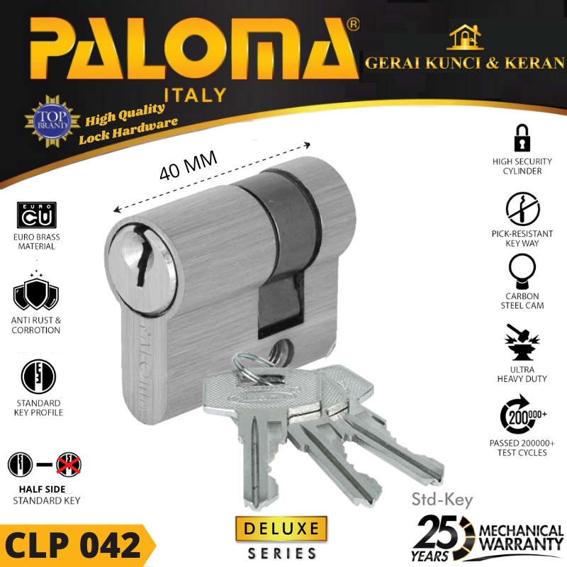 PALOMA CLP 042 HALF CYLINDER KEY LOCK KUNCI DELUXE 40MM STD KEY SN