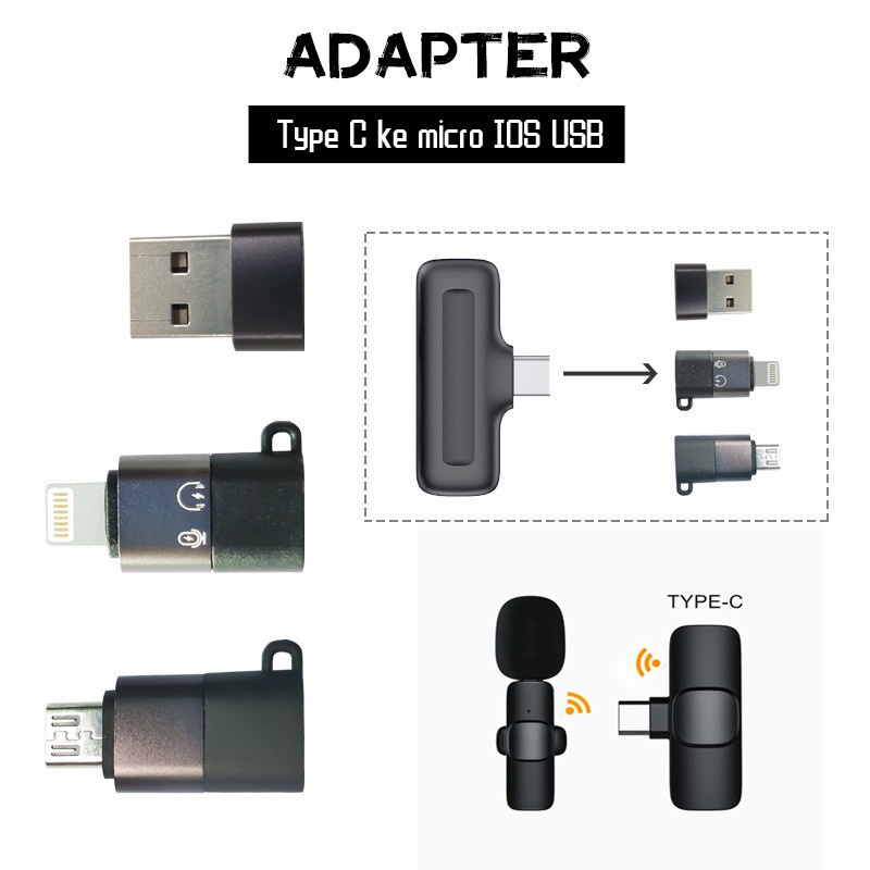 Topspot Mikrofon Adaptor Type C ke Micro IOS USB 3.0 Microphone Adapter