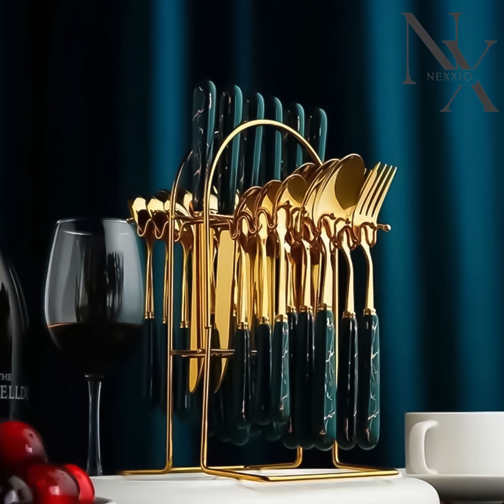 NEXXIO Sendok Sultan set Marble / Peralatan MAkan Sendok Set Keramik / Cutlery Set / Sendok Gold Marble / Sendok Garpu Set.