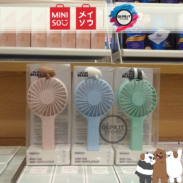 We Bare Bears Mini Fan Kipas Portable Lucu By MINISO - Merah Muda(Q8L4) Kipas Angin Portable Mini Po
