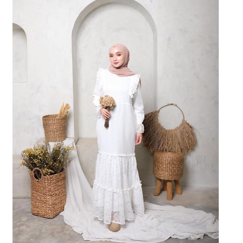 {GNQ.22Ja23c} SYF07 Busana Muslim Wanita Dilwa Dress Putih