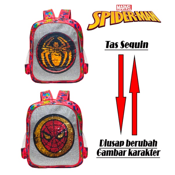 CUCI GUDANG Tas Ransel SEQUIN / USAP 2 Gambar Karakter SPIDERMAN Anak Laki Laki Sekolah TK/SD