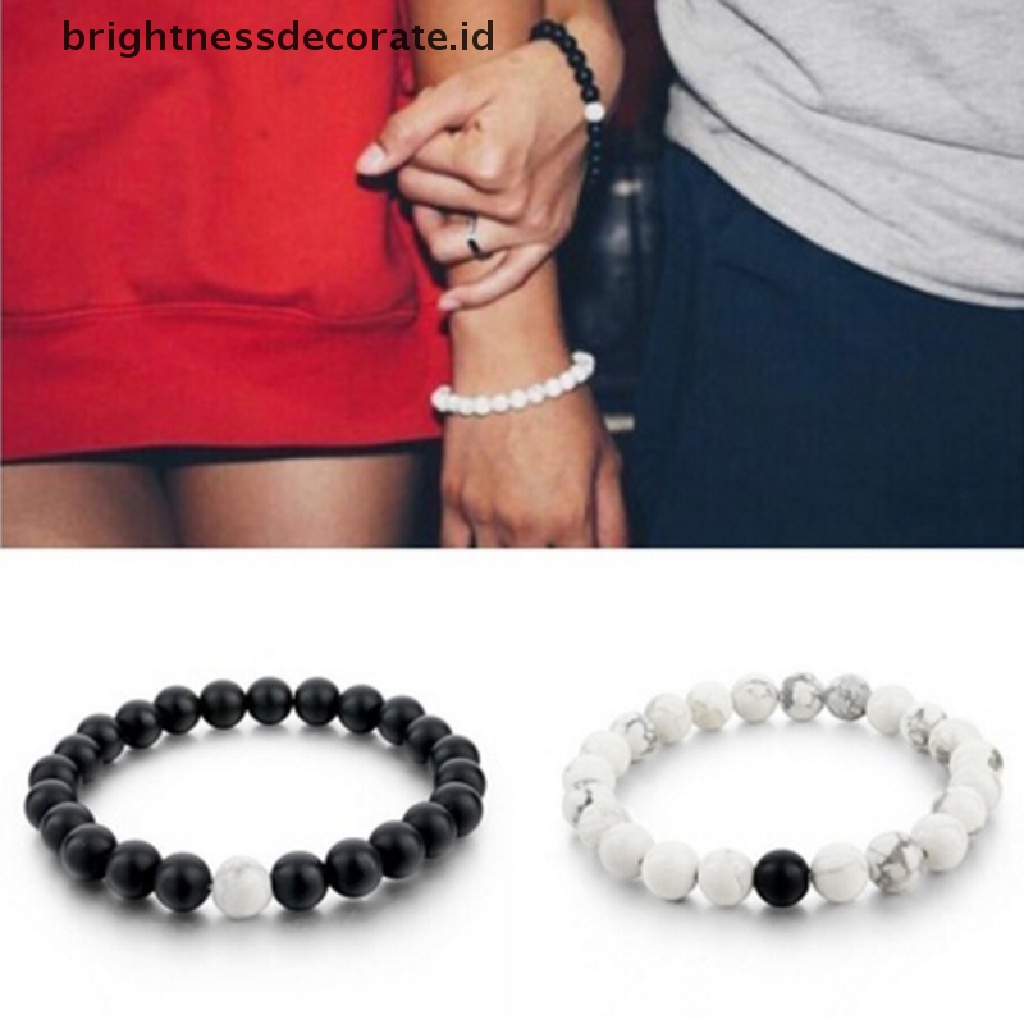 [Birth] Fashion 2Pcs Pasangan His &amp; Hers Distance Bracelet Lava Bead Matching YinYang Lovers Gift [ID]