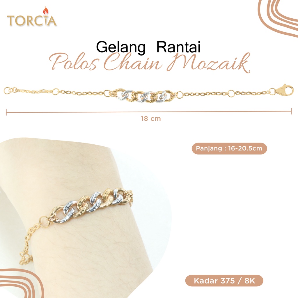 Gelang Rantai Emas Asli Polos Chain Mozaik Kadar 375 Torcia