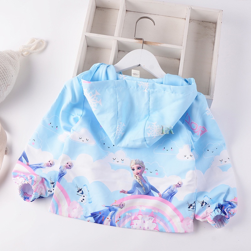 LNR Shop Jaket Anak Perempuan Motif Frozen Elsa Lengan Panjang Dengan Topi Import Terbaru Sweater Outerwear Outer Hoodie Mantel Resleting Mantel Bertudung Bahan Parasut Halus Baby Coats Girls