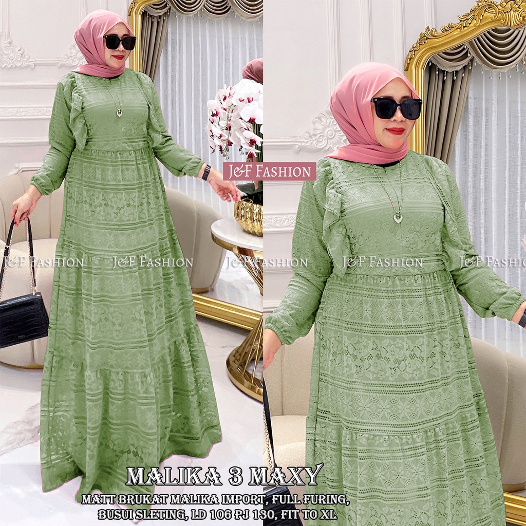 FHASION MULSIM KEKINIANNYAMAN DI PAKAI GAMIS PESTA KONDANGAN BAHAN BRUKAT REALPICT COD MALIKA 3 MAXY