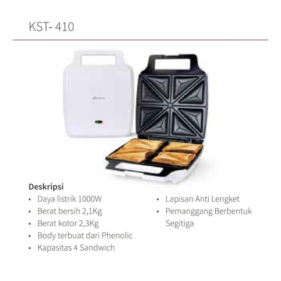 KIRIN SANDWICH TOASTER KST 410/ KST410 1000WATT