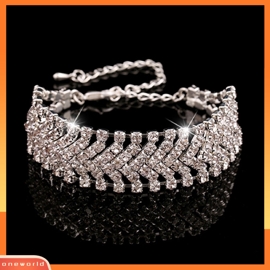 {oneworld} Gelang Multilayer Handmade Rhinestones Alloy Cuff Bangle Untuk Pesta