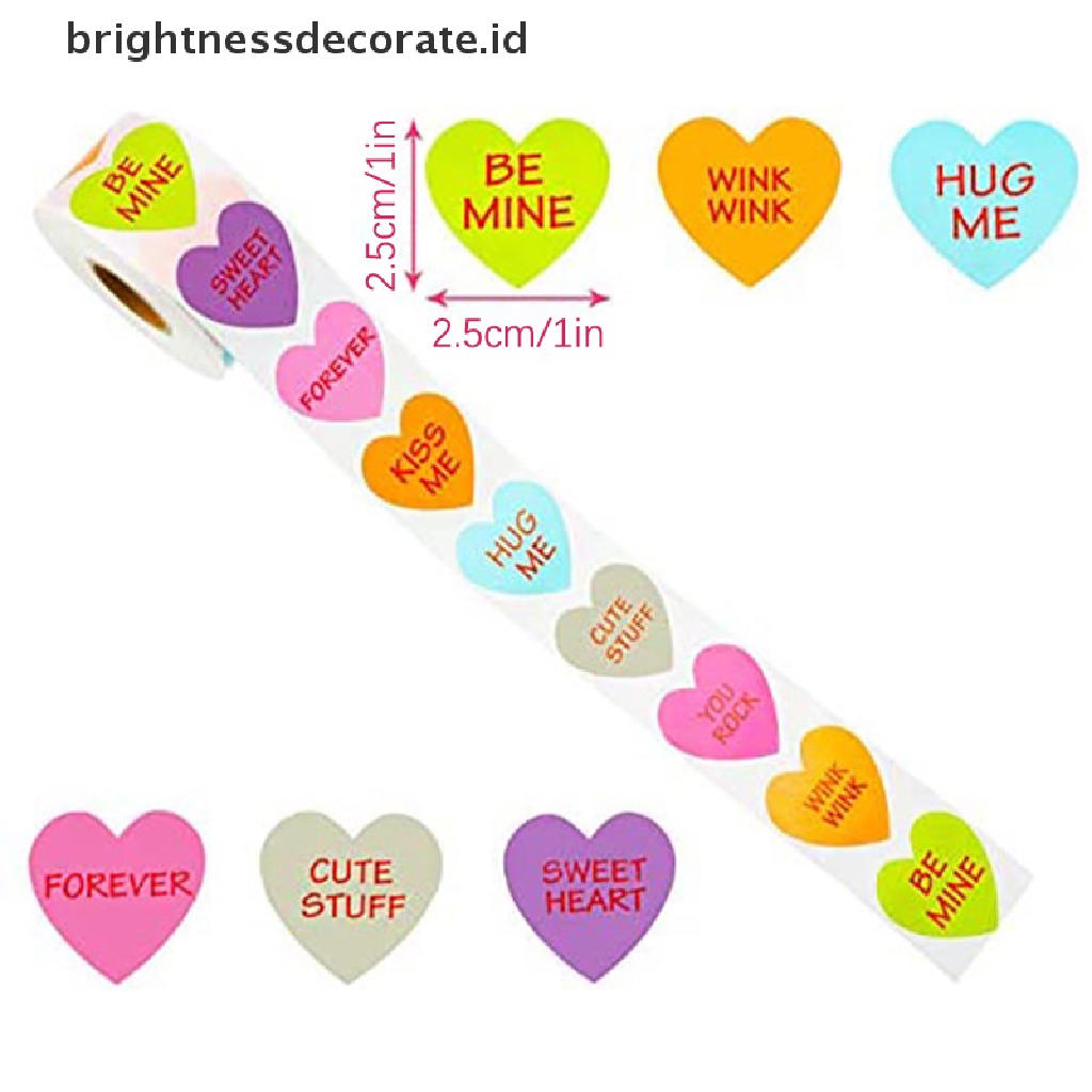 [Birth] 500pcs/roll Stiker Label Cinta Berbentuk Hati Scrapbooking Stiker Perekat Valene's Day Wedding Decor Stationery Sticker Kemasan Segel Stiker [ID]