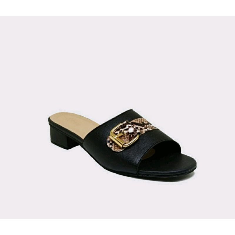 Sandal Kulit Wanita Q133K Sendal Clogs JUMBO Oversize Ibu2 pengajian Pesta Cofee / Motif Macan Leonard