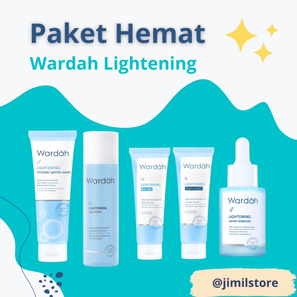Wardah Lightening Paket Lengkap Murah | Wardah Lightening day night cream, toner, serum ampoule, fac