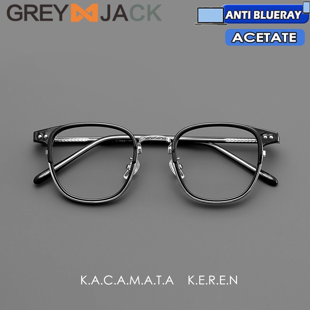 Grey Jack Kacamata Antiradiasi Blueray Acetate Kotak Vintage Keren Bisa Minus Antiradiasi Blueray Photocromic Bluecromic Ringan Stylish  9056