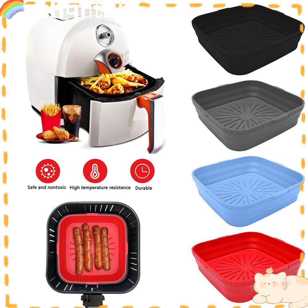 Solighter Lipat Persegi Silikon Panci Grill Pot Tray Masak Pizza Piring AirFryer Aksesoris Baking Basket