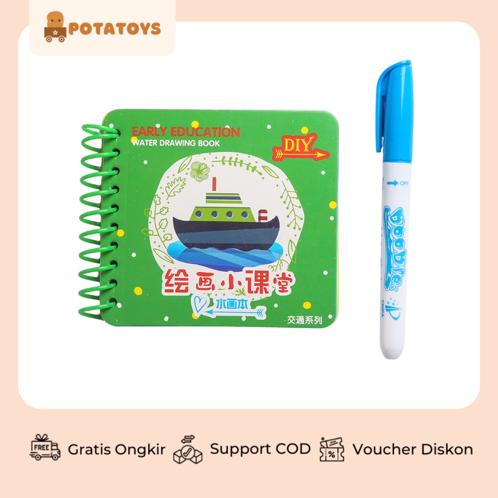 [ Potatoys ] Mini Water Drawing Book / Water Doodle Book / Mainan anak water doodle kecil buku spiral/ magic water book