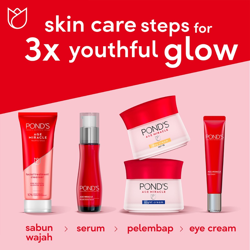 Pond's Age Miracle Serum Wajah Anti Aging + Glowing Serum With Retinol &amp; Niacinamide 30 ml / 15 ml - Varian Double Action / Ultimate Youth - Ponds Pond Serum Age Miracle Anti Aging Merah