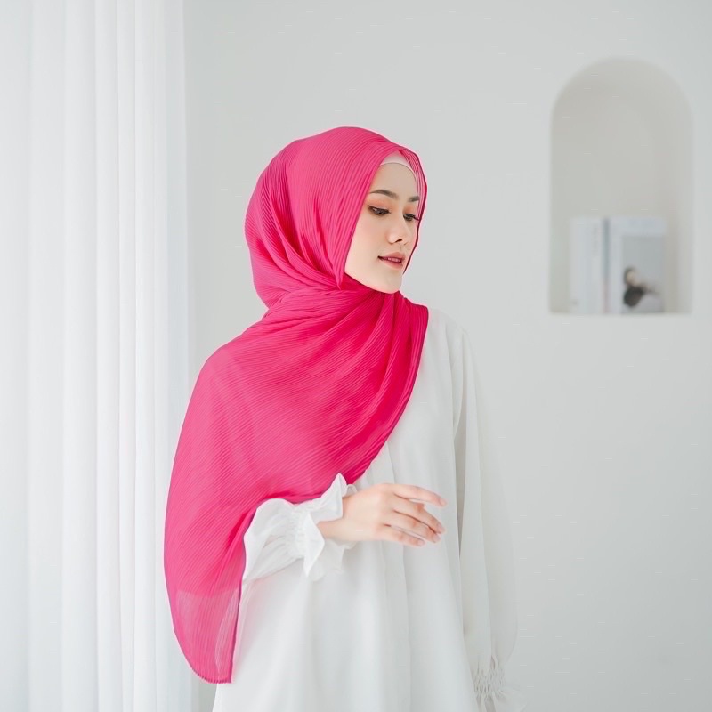 Pashmina Plisket Fushia || hijab Fushia || hijab Pink fanta