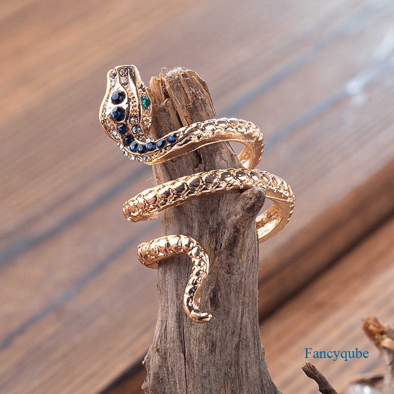 Perhiasan Hewan Grosir Fashion Rose Gold Snake Rings Untuk Wanita Logam Berat Punk Rock Kristal Cincin Vintage Jewelry