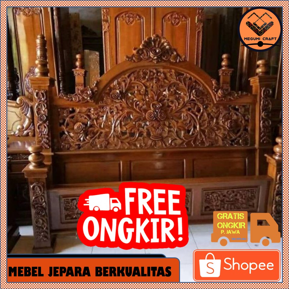 Dipan KDI kayu jati / ranjang jati ukir Jepara terlaris Dipan kayu jati ukir Rahwana / tempat tidur 