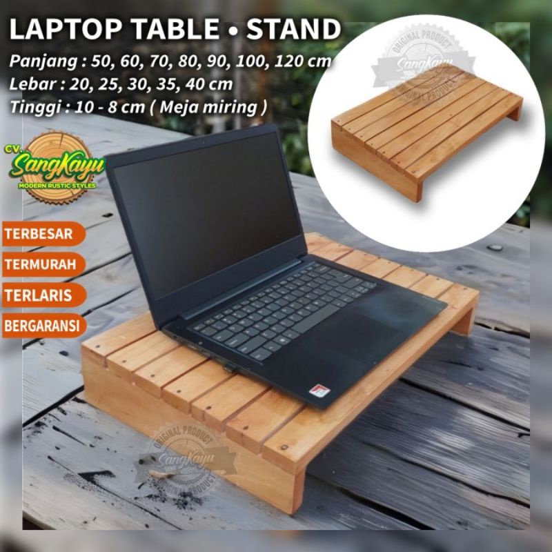 Meja laptop kayu minimalis portable miring macbook laptop stand kayu