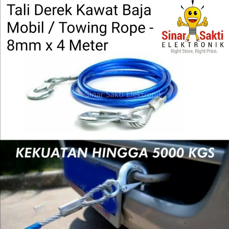 Tali Derek Kawat Baja Mobil Seling Sling Towing Tow Rope Penarik Mobil Mogok Darurat Emergency