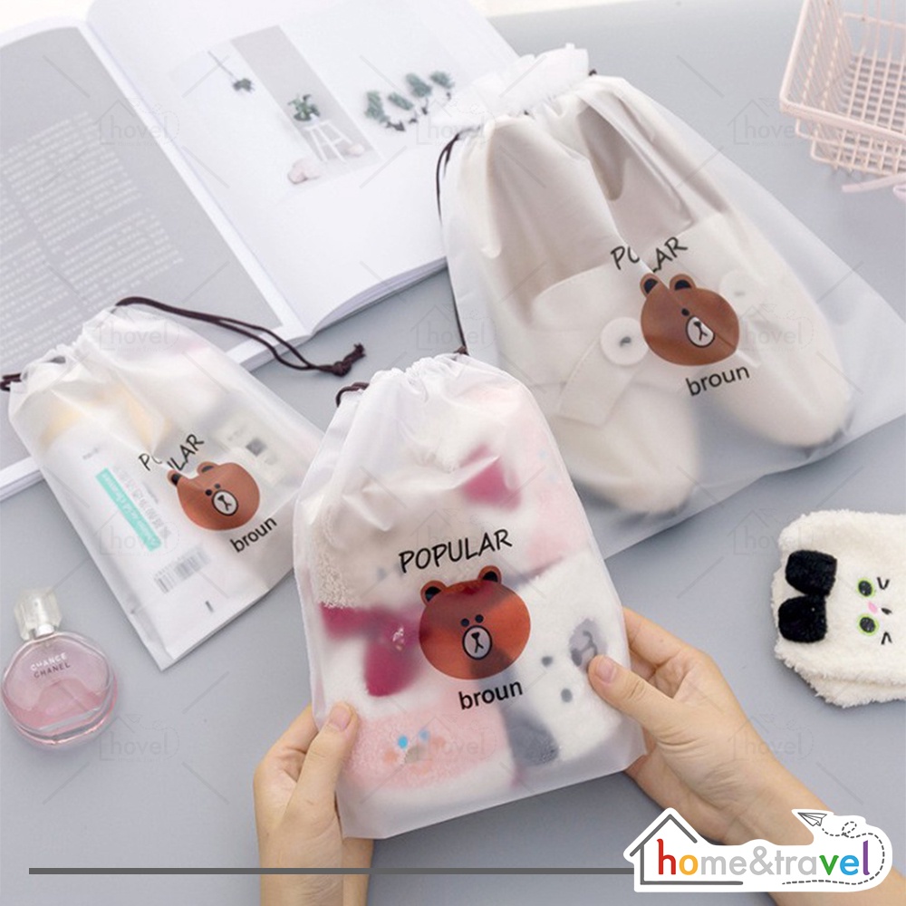 HOVELSHOP Tas Pouch Travel Beruang Organizer Model Serut Tempat Sabun Make Up Waterproof