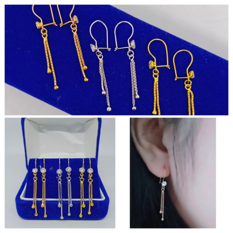anting model kait mp 1+2 rumbay itali bandul ujung-perak asli silver 925 lapis emas-perhiasan fashion wanita terbaru