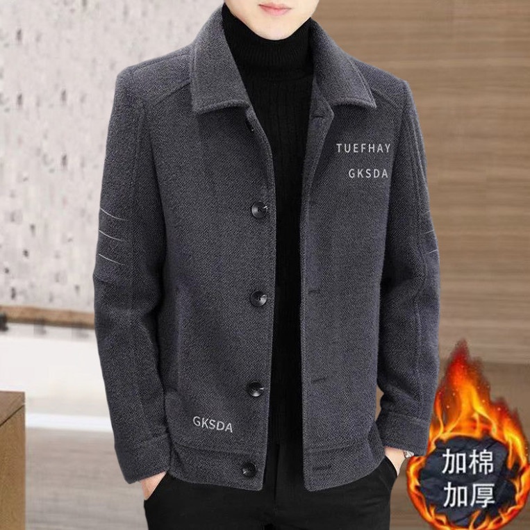 Pendek  Wol Mantel Jaket Korea Tebal Wol Turn-Down Kerah Mantel Pria 'S Semua-