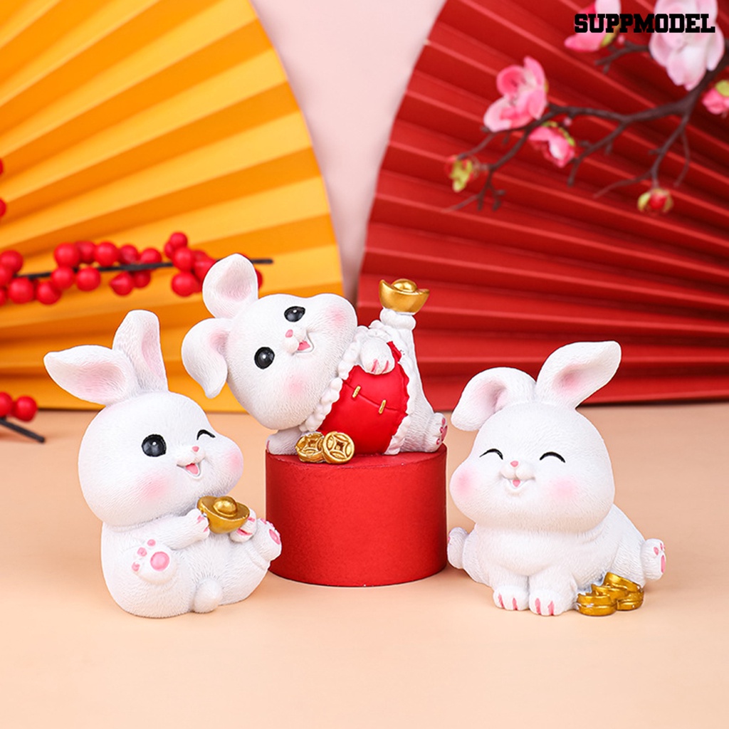 [SM] Patung Kelinci Kartun Ekspresi Hidup Resin Mini Hewan Lucu Bunny Figurine Ornamen Dekorasi Rumah Untuk Bonsai Taman