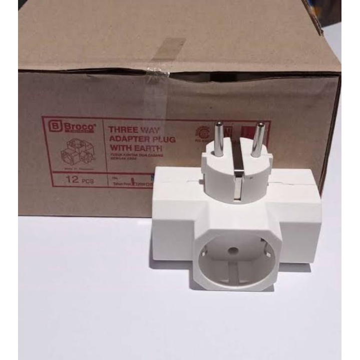 Steker T Arde BROCO Cabang 3 Putih 13830 Socket Listrik SNI