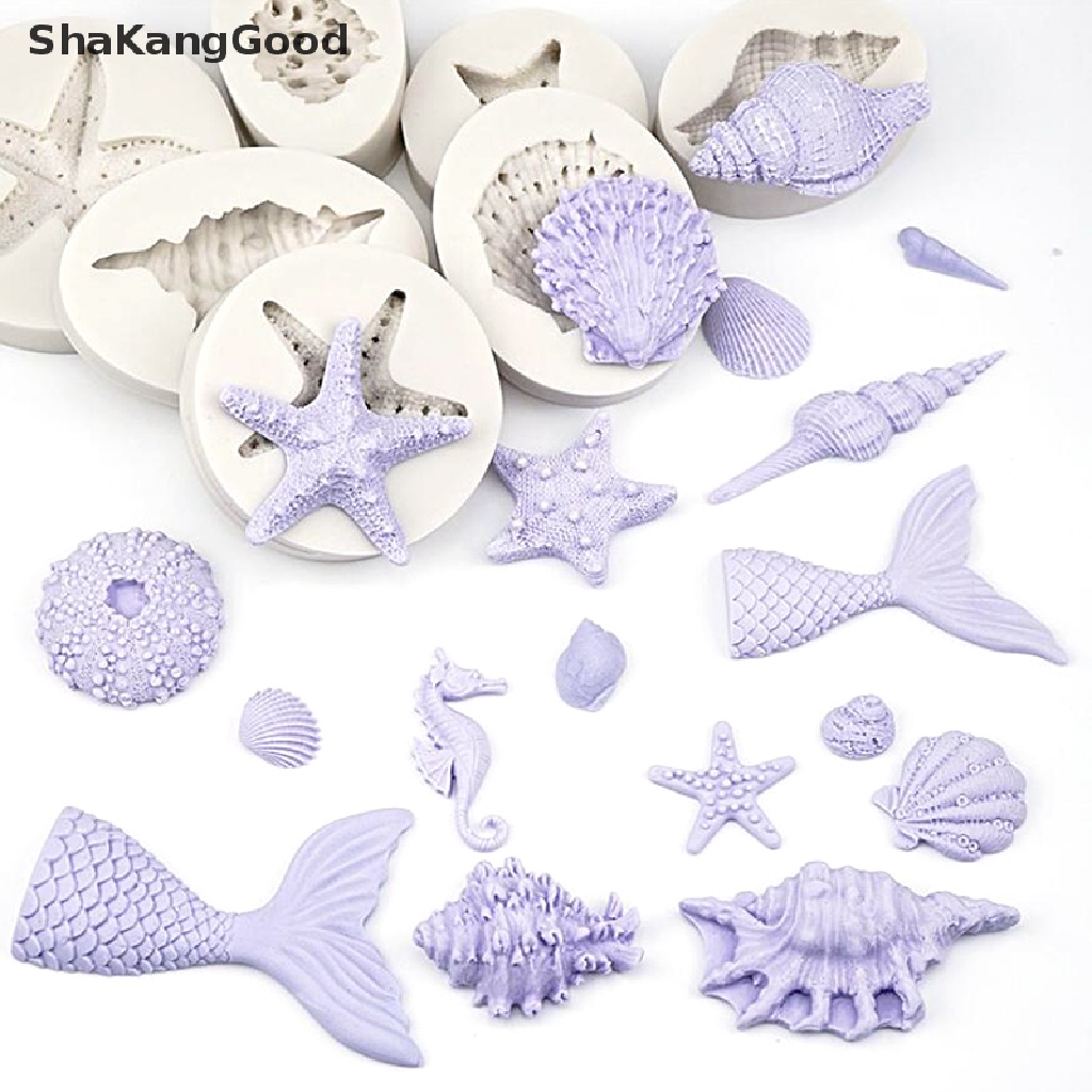 Skid 3D Mermaid Tail Shell Bintang Laut Cetakan Silikon Fondant Dekorasi Kue Cetakan Kue SKK
