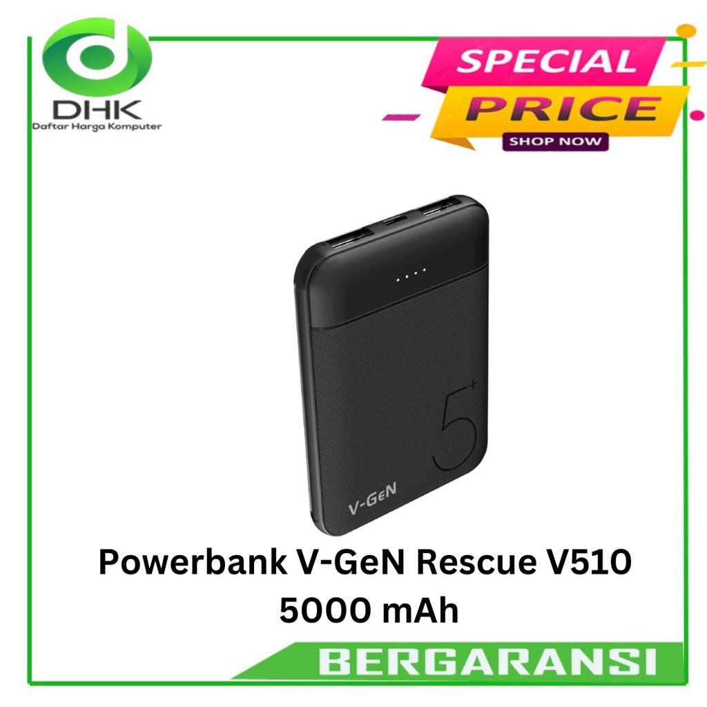 Powerbank V-GeN Rescue V510 5000 mAh 2 Port USB Output Slim Design