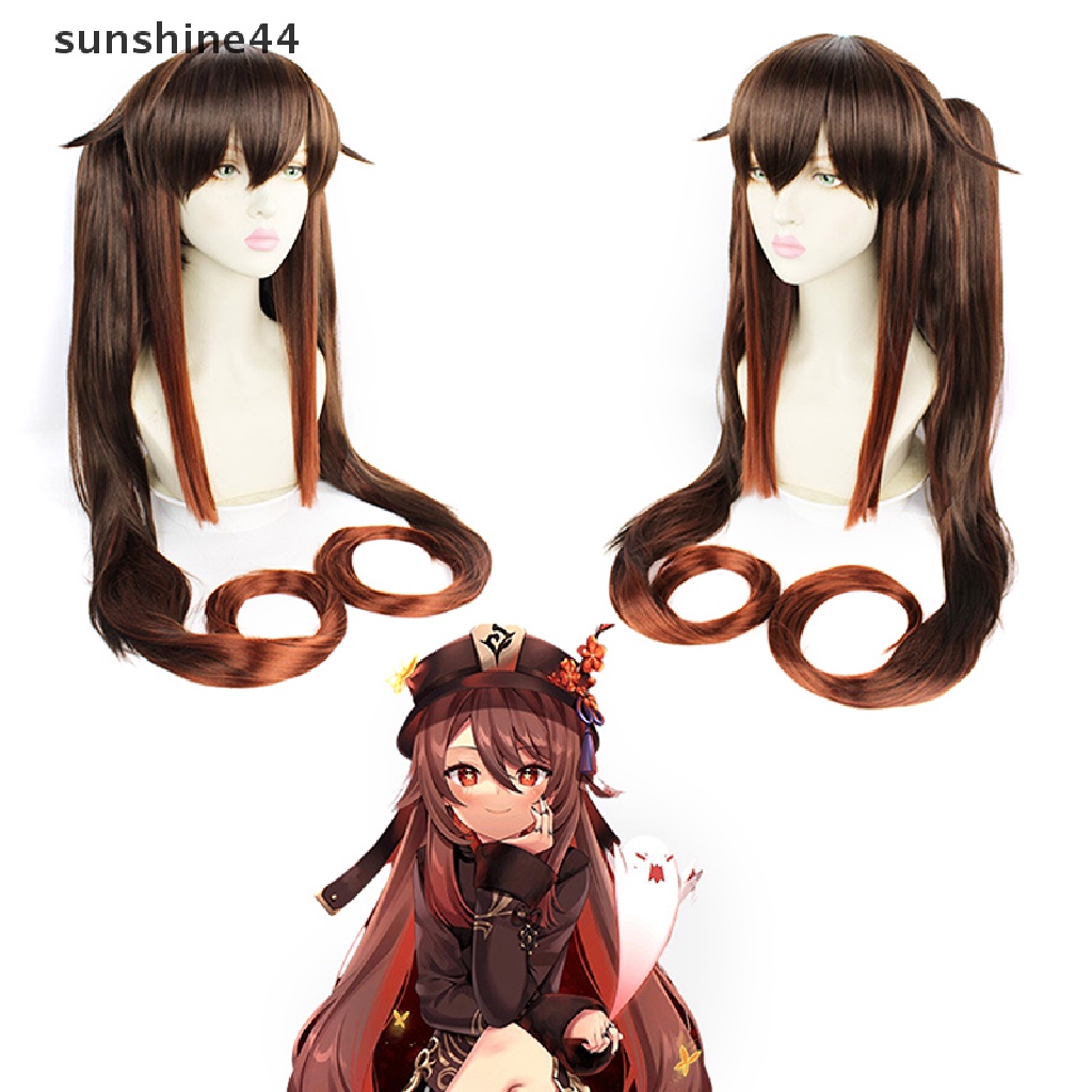 Wig Cosplay Sunshine Genshin Impact Hutao Anime Game Hu Tao Properti Kostum Gaya Cina.