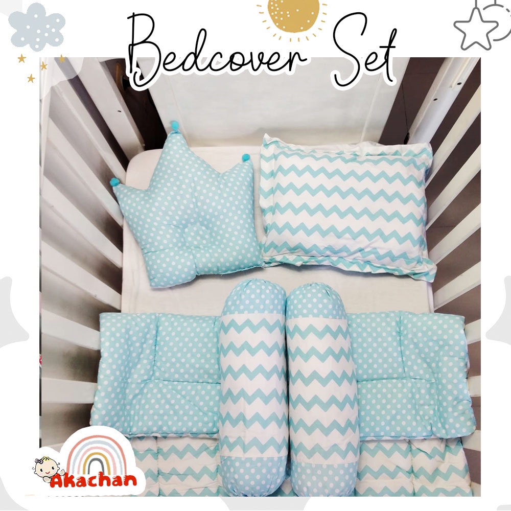 CHEVRON BLUE Baby Bed Set Sarung Lepas Bedcover Selimut Bantal Crown b3 Guling Alas Tidur Bayi