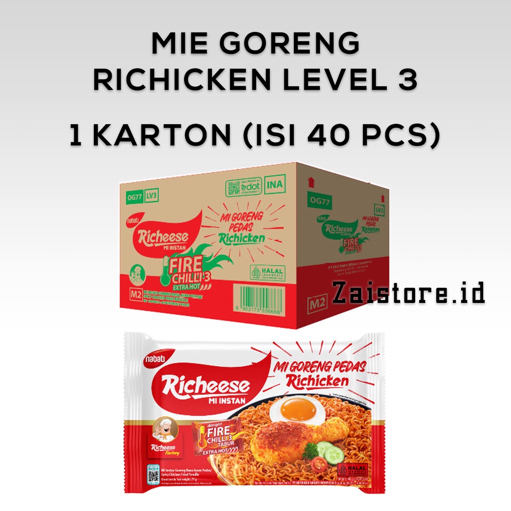 

Richeese Mie Goreng Richicken | Fire Chilli Level 3 Extra Hot (1 Karton Isi 40 Pcs)