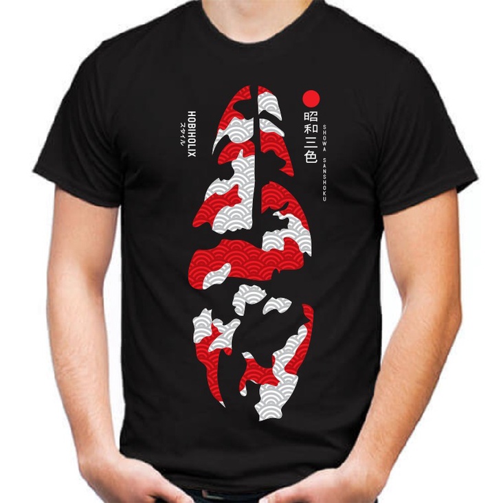 T-shirt Koi HOBIHOLIX SHOWA SANSHOKU ABSTRAK Hitam
