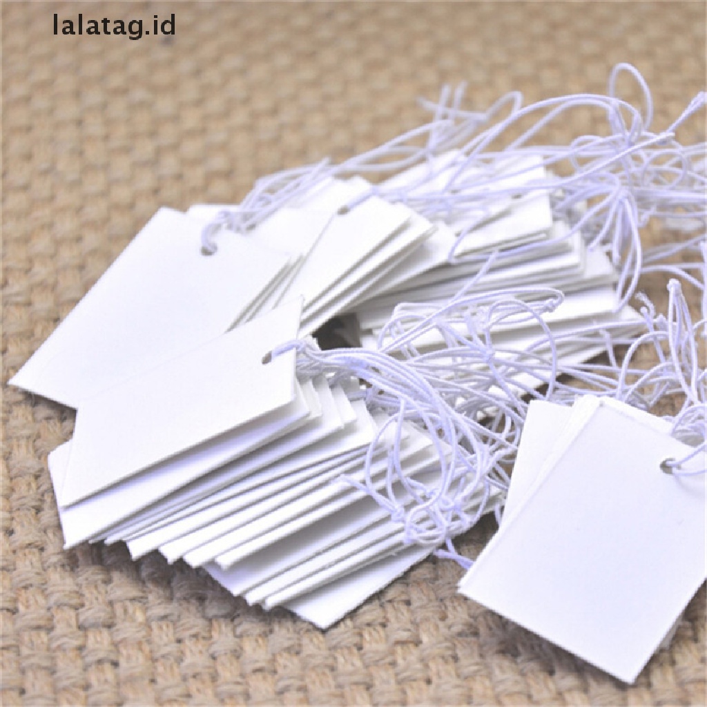 [lalatag] 100pcs Label Harga Label Baju Perhiasan Kertas Putih Dengan Tali Elastis5 * 3cm [ID]