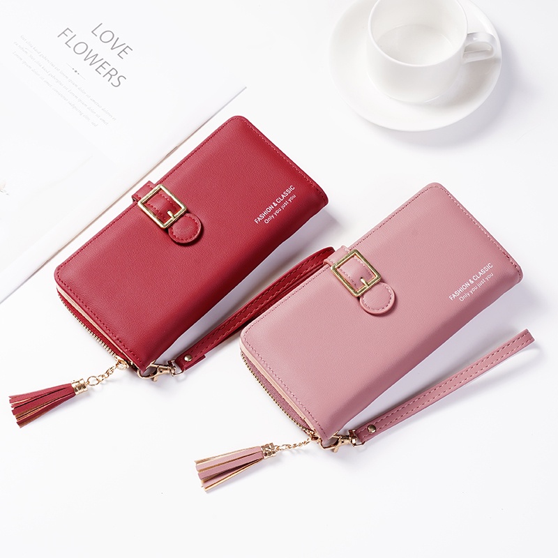 Dompet Panjang Lipat Zipper Multifungsi Korea Style Dompet Fashion Cewek Resleting Klip Women Wallet PU Satu7an D88