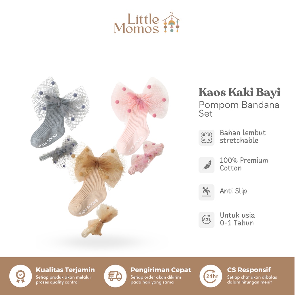 Little Momos Set Kaos Kaki Bandana Korea 0-1 Tahun / Bandana Set Premium / Gift Set For Newborn Hampers