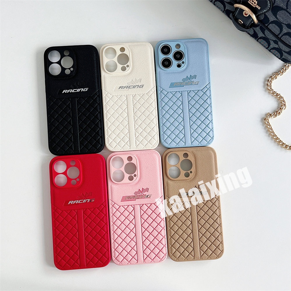 Casing Kulit Balap Untuk iPhone 14 Pro Max14 Plus 13 12 11 ProMax Hard Back Cover Casing Silikon