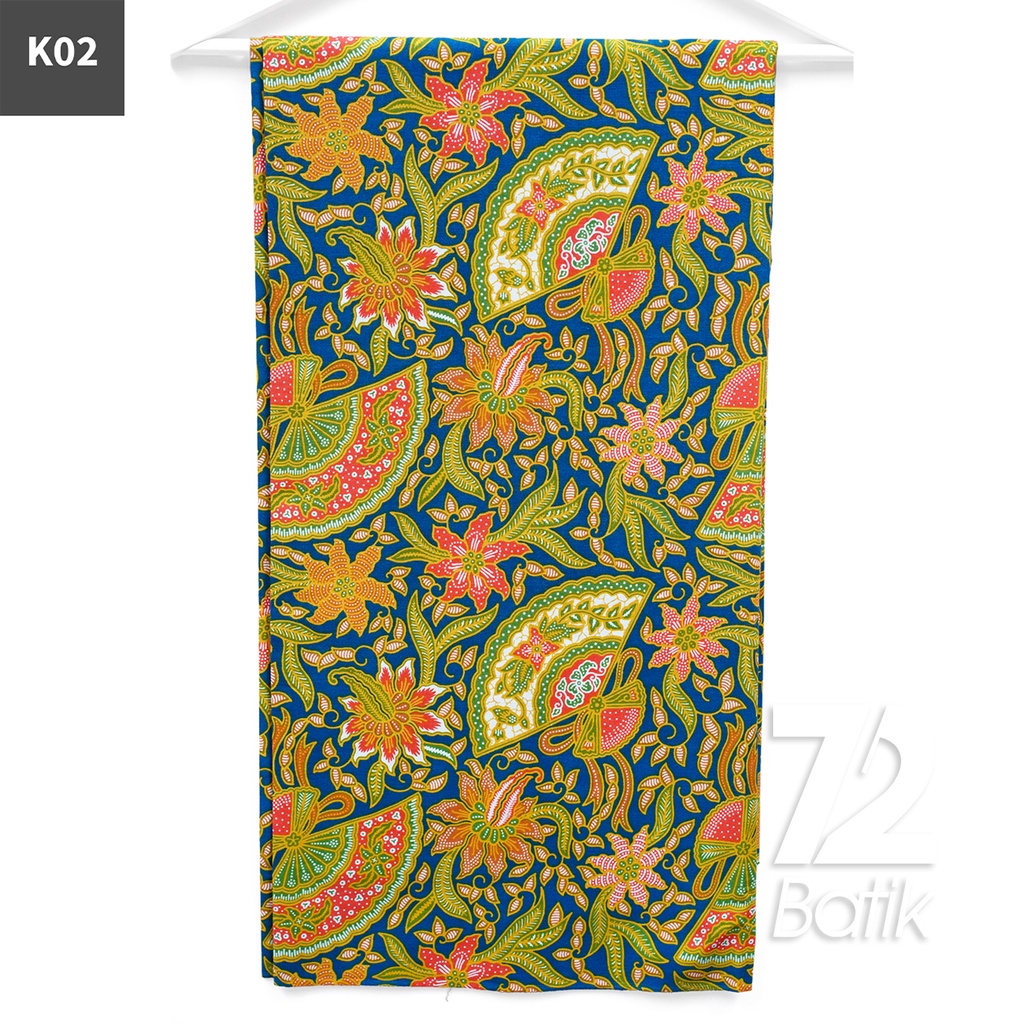 KAIN BATIK PREMIUM Bahan Katun Motif Kembang Kipas Warna Biru 722669 Cap 72 Jarik Jarit Samping Kebat Panjang Batik Katun Modern Premium Bahan Seragam Batik Pernikahan Kantor Keluarga Murah Kamen Jadi Batik Bali Lembaran