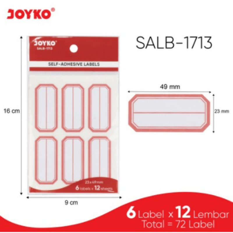 

LABEL STICKER SELF ADHESIVE LABELS JOYKO SALB STIKER 1713 ANAK SEKOLAH ATK KANTOR NOTES TEMPEL