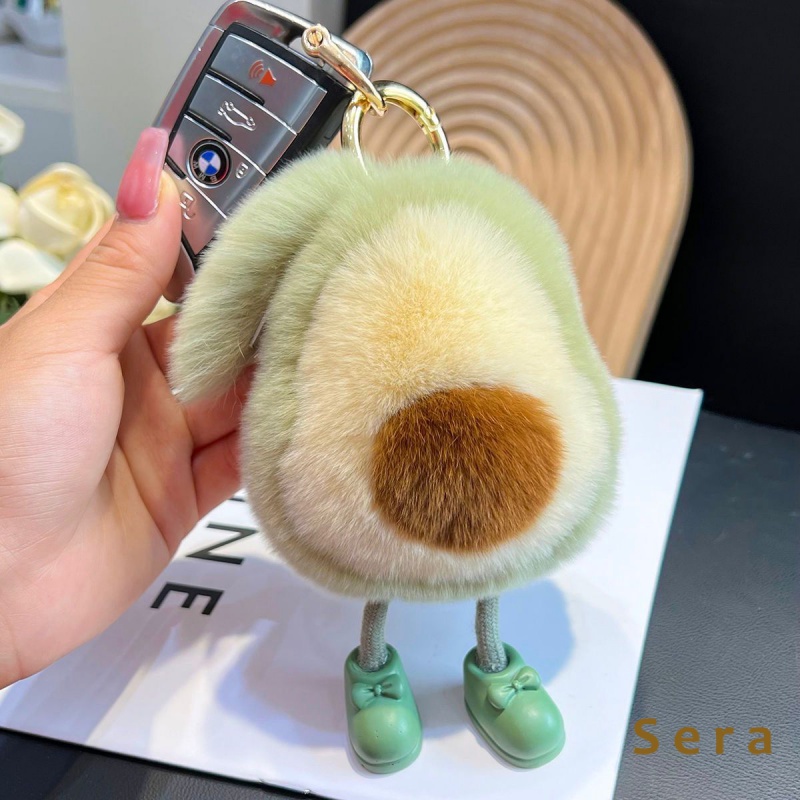 SearRex Kelinci Bulu Alpukat Mobil Gantungan Kunci Liontin Cute Plush Boneka Sekolahnya Tas Pesona00