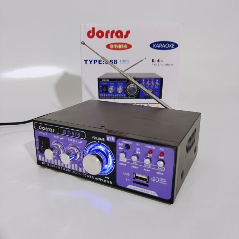 Ampli DORRAS BT-616 Power Amplifier AC DC Bluetooth USB FM SD Mp3 | DORRAS Amplifier Mini Bluetooth BT-616 Stereo Karaoke | amplifer mini/amplifer bluetooth | Amplifier AC DC Bluetooth USB FM SD Mp3 DORRAS BT 616 | FMS