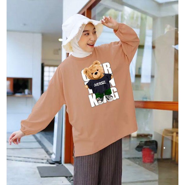 BLOUSE OVERSIZE LENGAN PANJANG KARET LD 130CM DTF BEAR OVERSIZE