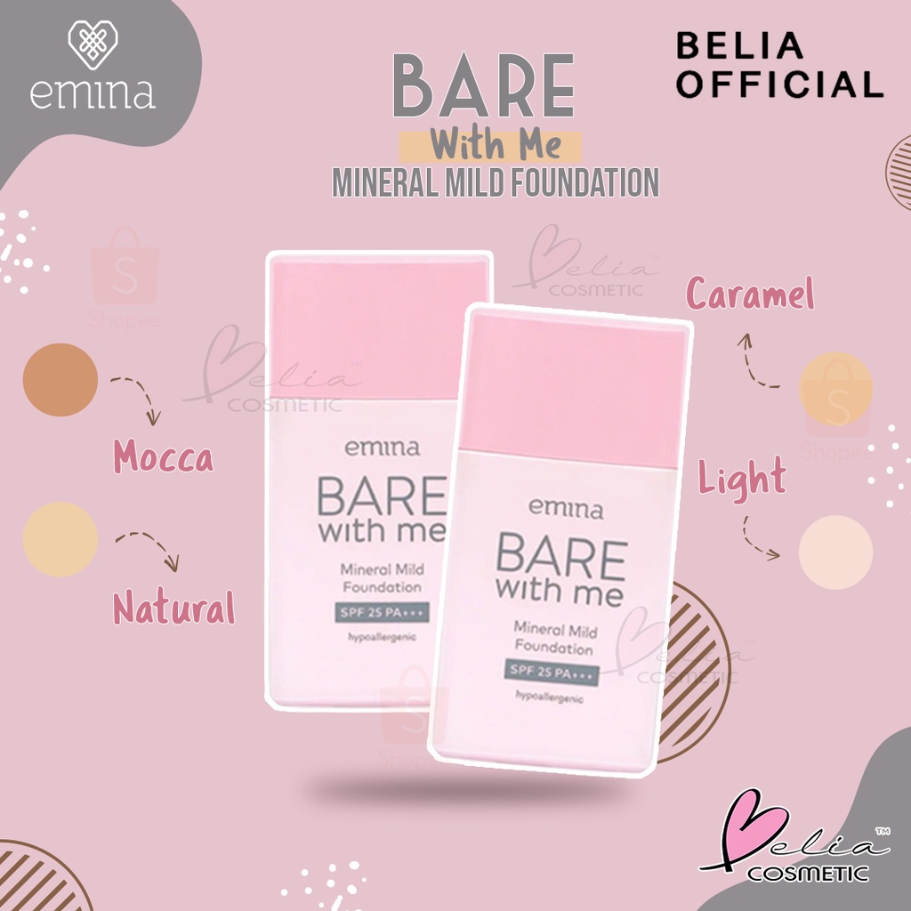 ❤ BELIA ❤ Emina Bare With Me Mineral Mild Foundation SPF 25 PA +++ 30mL