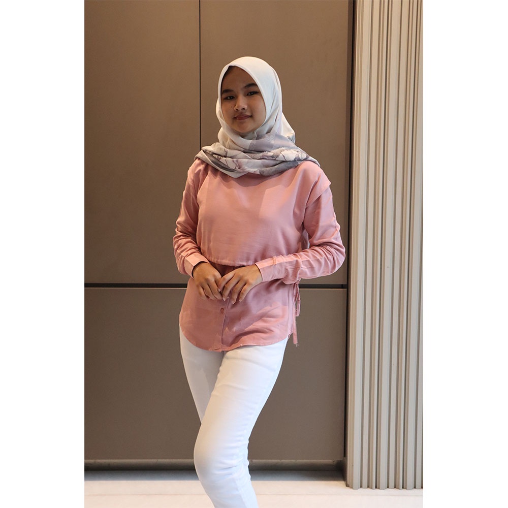 Kaos T-Shirt Atasan Missty Wanita Warna Pink Lengan Panjang Variasi Rompi Tali Serut (36581)