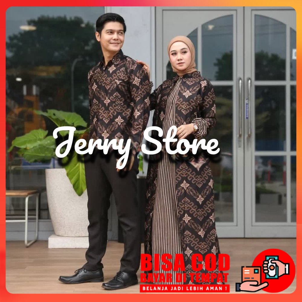 Jerry Store Baju Batik Couple Pasangan Keluarga Ayah Ibu Suami Istri Pria Wanita Kemeja Gamis Lengan